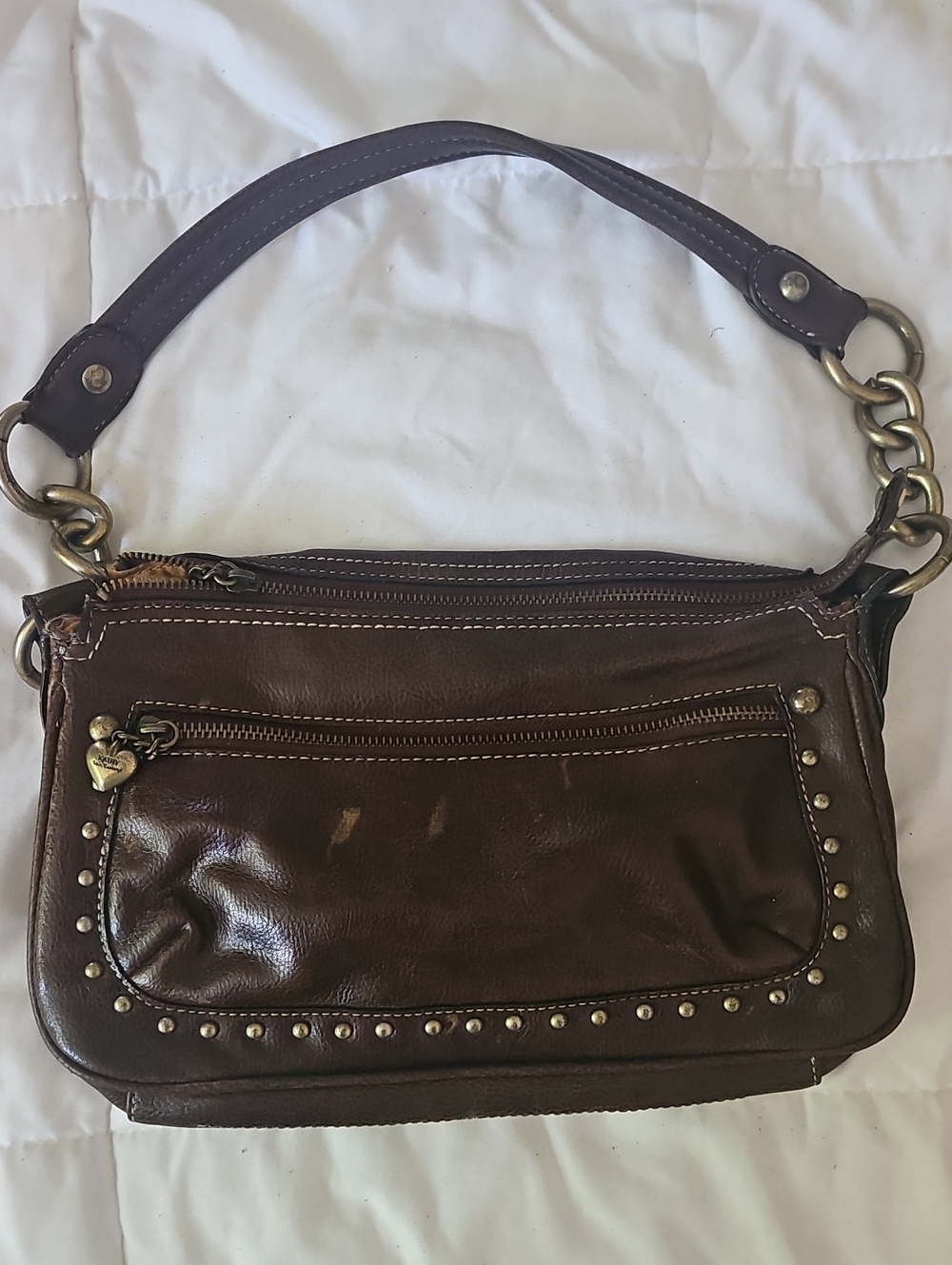 Women’s Brown Leather Studded Shoulder Bag